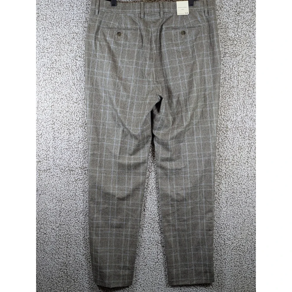 Banana Republic Tailored Slim Fit Pants Men's 36R‎ Flannel 120's Plaid Golf NWT